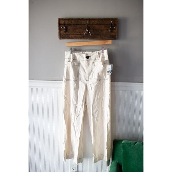 Anthropologie Pants - Anthropologie Colette Cropped Wide-Leg Pants Contrast-Stitch Linen SIZED WRONG